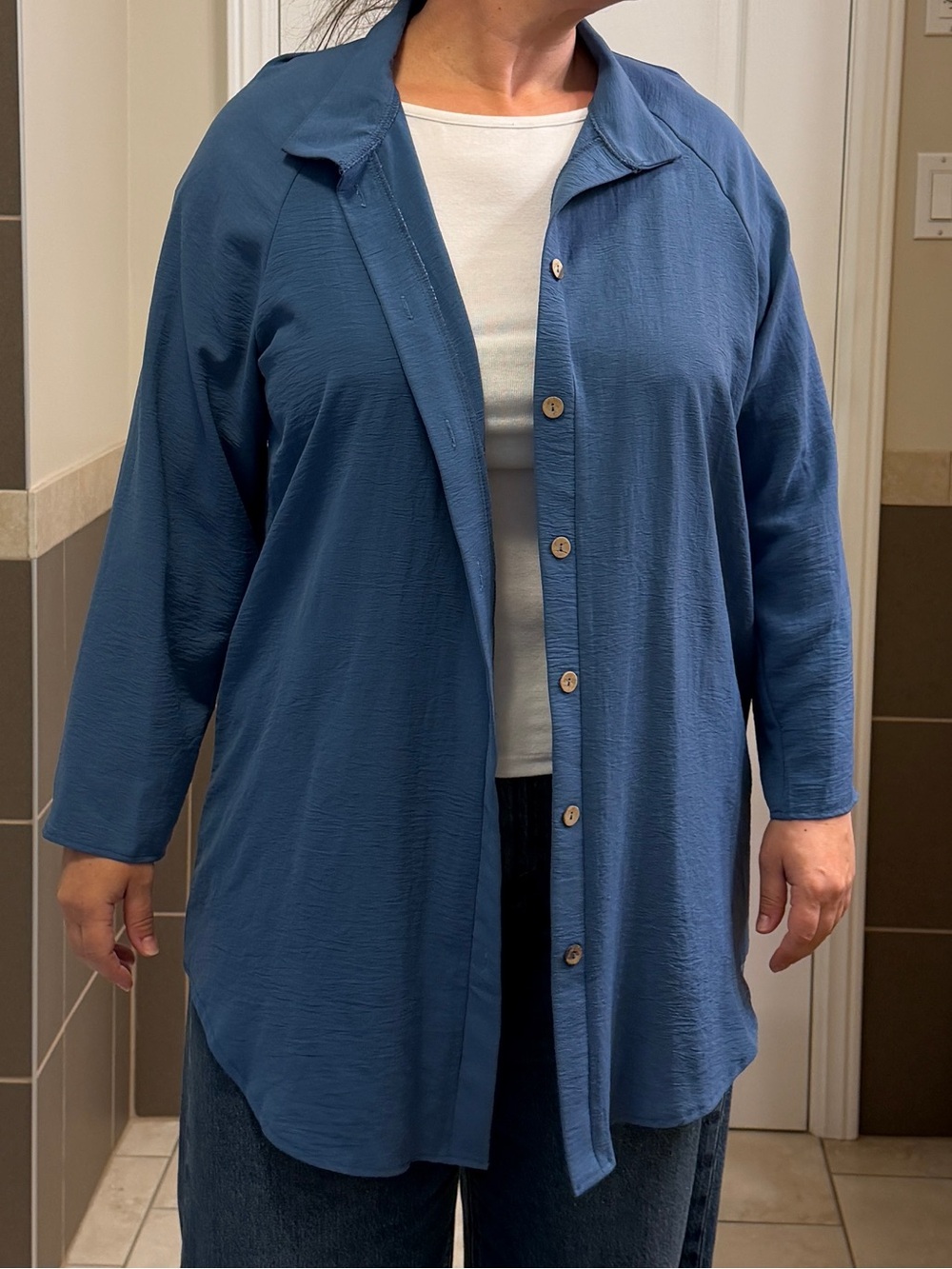 SHEIN Blue Button-Front Longline Shirt Jacket